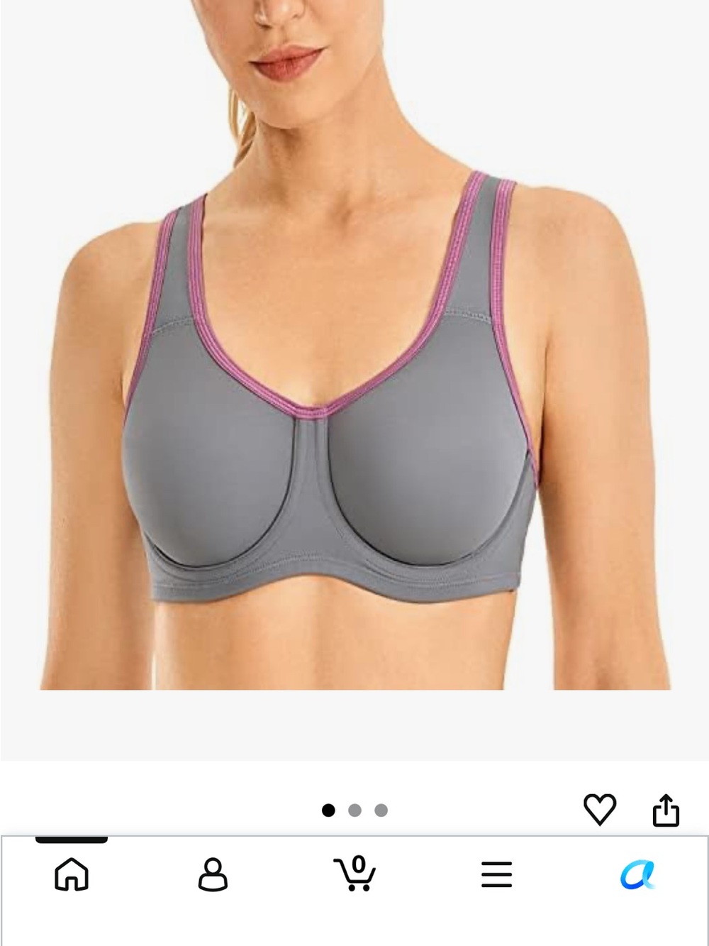 Wacoal Gray Sports Bra with Pink Trim